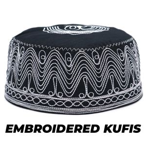 Peci Hitam Katun Madinah Bordir Kombinasi Putih Kopiah Pria Berkualitas - The Kufi