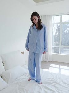 Striped Blue And White Female Summer Wearable Loungewear Set