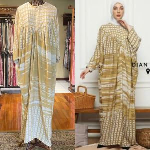 Grinza Kaftan by Dian Pelangi LIMITED EDITION Busana Muslim Maxi Dress Gamis Gaun Busui Pesta Pernikahan Kondangan Lebaran Casual Formal Wanita Cantik Anggun Modis Modern Simple Elegan Mewah Model Arabian Batwing Terbaru Motif Batik Hand Made Kekinian