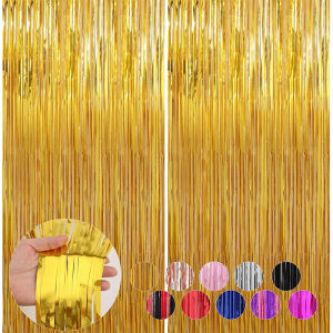 2Meters Party Backdrop Curtains Glitter Gold Tinsel Fringe Foil Curtain Birthday Wedding Decoration Adult Anniversary Decortion