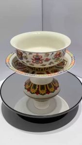 Bát dâng cúng phẩm vẽ hoạ tiết bát kiết tường có chân đế chất liệu gốm sứ cao cấp