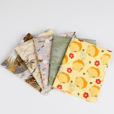 Cotton Fabric For DIY With Gold Printing Japanese Style
