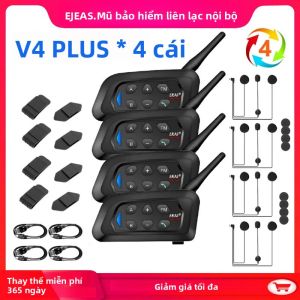 Tai Nghe Bluetooth EJEAS 4PCS V4 Plus Dành Cho Xe Máy Đàm Thoại Toàn Đôi Chống Nước Có Radio FM Liên Lạc Không Dây Nhóm Đàm Thoại Dành Cho Mũ Nửa Đầu