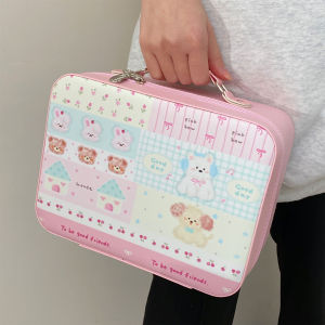 Cute Portable Travel Makeup Bag Large Capacity Cosmetic Storage Bag Handheld Mirror Included for Women Cartoon Cubic Shape