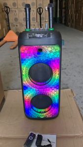 SKG ลำโพง ล้อลาก พกพา บลูทูธ 8นิ้วx2ดอก 30wRMS ไมค์ลอย 2ตัว ไฟวิบวับ (ปิด-เปิดได้) รุ่น KG-076 สีดำ