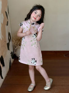 XUSHANSHAN | Traditional Chinese Style Girl Dress Pink Panda Print