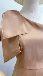 TW20173  เดรส ไหล่เดียว แต่งโบว์ 1 ข้าง