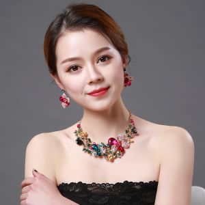 Wedding Bridal Jewelry Set Crystal Flower Water Drop Necklace + Earrings for Women Gift Colorful Zircon Jewellery sets Party Accessories Women Fashion Jewellery Sets For Graduation Jewelry Set For Women On Sale