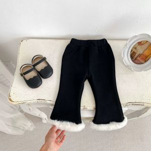 Thickened Fleece Baby Girl Clothes Set Traditional Chinese Style Cotton Polyester Blend Winter Outfit Includes Vest Top And Bottoms