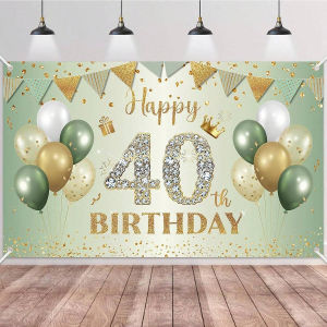 Golden Green Birthday Banner for 30 40 50 60th Birthday Party Background Banner Decoration Supplies For Photography