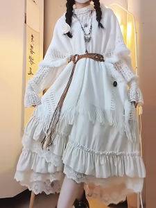 Bohemian Tassel Knitted Sweater Shoulder Shawl Hooded Cowl Neck Cardigan Women Spring Autumn New Style Forest System Long Sleeve