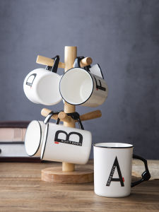 ตัวอักษรภาษาอังกฤษถ้วย Abcd อาหารเช้ากาแฟชาเซรามิคไม่มีที่จับถ้วยนมสําหรับน้ําร้อนสแกนดิเนเวียนสไตล์ Porcelain ถ้วย