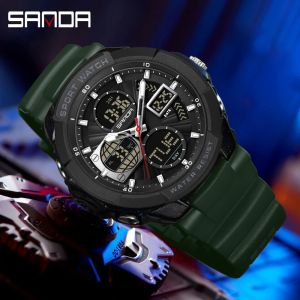 SANDA 6298 brand mens sports watch backlight 50M anti student alarm clock dual display digital watch