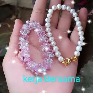 Gelang batu alexandri pink putih free gelang mutiara asli air tawa
