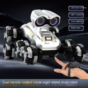 Eight wheeled stunt robot with intelligent gesture sensing voice control drifting climbing deformation electric remote control robot
