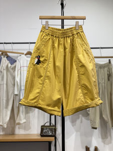 Summer New Korean Style Embroidery Pattern Wide Leg Five-Point Pants Womens High Waist Cotton Casual Trousers Sewing Line