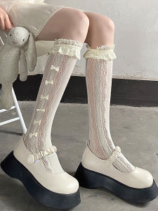 Tất Ren Viền Lưới Cho Nữ Tất Ống Giữa Mùa Hè Có Nơ Bướm Tất Ống Dài Đến Đầu Gối Hình Trái Tim JK Lolita Tất Ren Viền Lưới