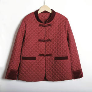 Fashionable Mom Style Autumn Outerwear Womens Cotton Jacket Traditional Chinese Style Loose Fit Long Sleeve Button up Coat