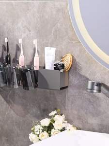 Wall Mounted Electric Toothbrush Holder No Hole Bathroom Toothbrush Tooth Cup Storage