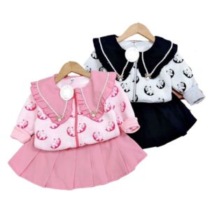 Váy bé gái len nhung áo gấu ôm trăng và chân váy xếp ly liền quần 8-30kg XHN1089