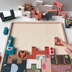 3D Animal Tetris Puzzle Blocks | Montessori Educational Toy | Kids Brain Teaser | Wooden Puzzle Game