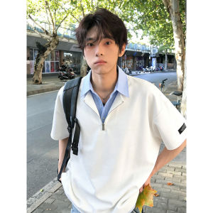 ZHUOCAN | College Style Pseudo Two-piece Polo T-shirt