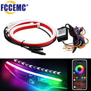 LED Car Drl Daytime Running Lights Flexible Super Bright RGB APP Control Turn Signal Light Headlight Decorative Lamp Strip 12v