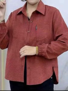 Fashionable Casual Solid Color Polo Neck Shirt Womens Anti-Aging Long Sleeve Loose Slimming Open Cardigan Top Trendy