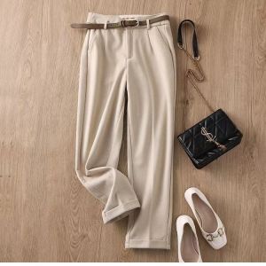 Quần Ống Đứng Cạp Cao Bằng Vải Len Phong Cách Mới Thu Đông Dành Cho Nữ Quần Dài Thường Ngày Nine-Five Quần Dài Thẳng