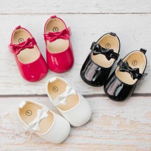 Baby Girls Shoes Bowknot Princess Dress Shoes PU Anti-slip Soft Sole Infant First Walkers Newborn Crib Baby Shoes