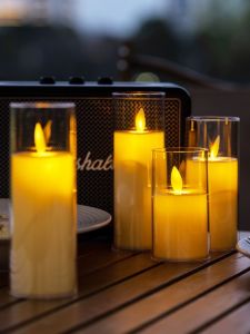 LED ปลอม ครอบพลาสติกใส เซน 5*10 12.5-15cm เทียนกลม มือ กระตุ้น No.3799