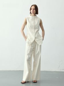 LE.SHERO | Le.Shero Womens Slim Fit Round Neck Vest Summer 2025 New Style Tencel Commuter Versatile Button Up Tank Top Original Design