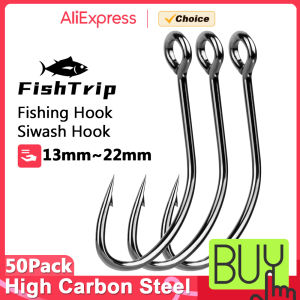 FishTrip 50pcs Siwash Hook Fishing Replacement Hook Lightweight for Spinner Baits Trolling Spoons Hardlures for Walleye Bass