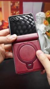 szhaiyu | For Samsung Galaxy Z Flip 8 7E 7 6 5 4 PU Leather Case For Magsafe With Rotating Magnetic Ring Bracket Shockproof Back Cover