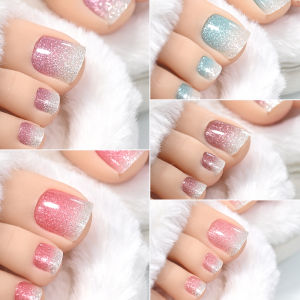 22Tips/Sheet Gradient Glitter Toe Nail Wraps Full Cover Self-Adhesive Toenail Stickers UV LED Need for Summer Beach Foot Decals