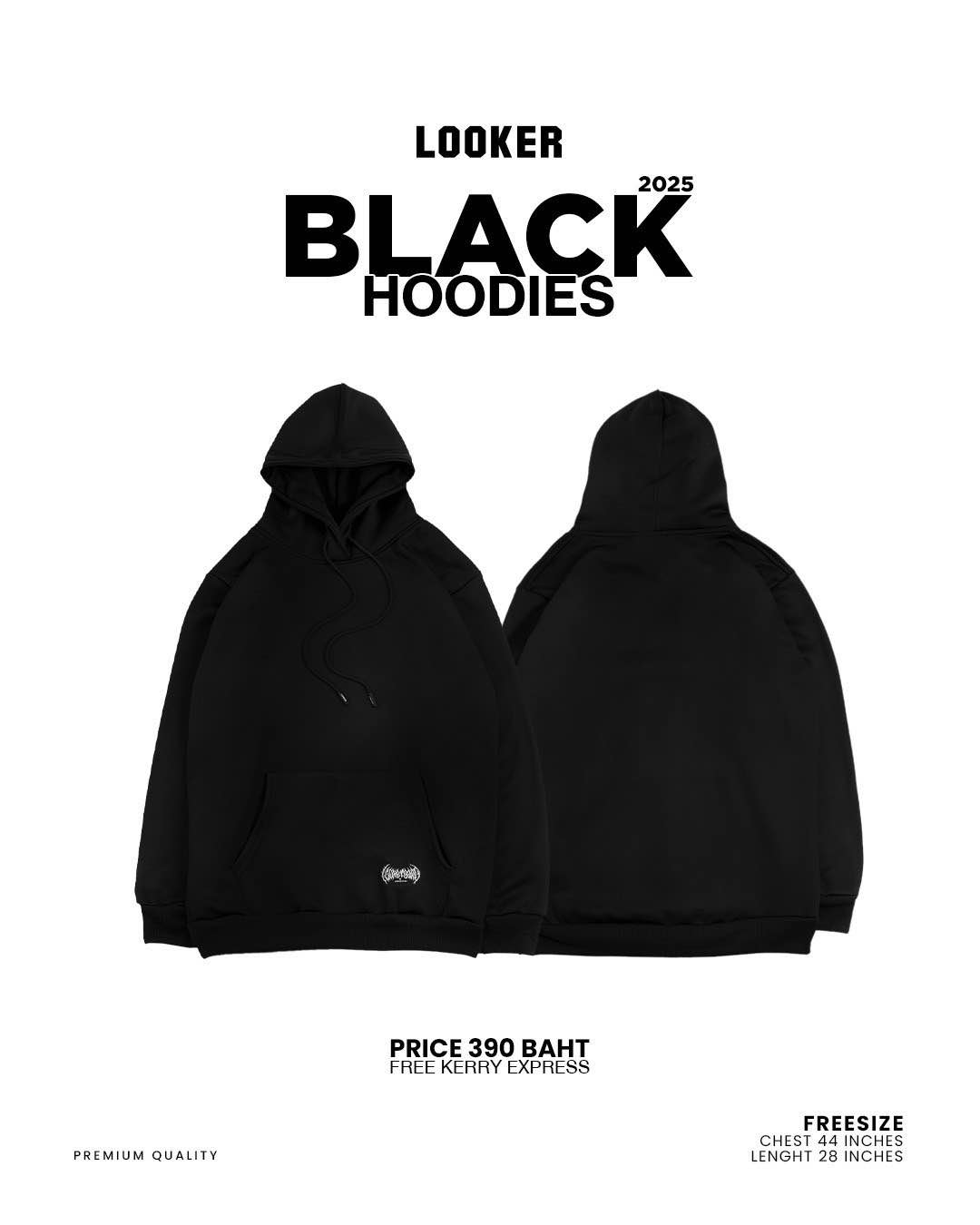 LOOKER - Hoodies เสื้อฮู้ดสีดำ เสื้อฮู้ดแขนยาว
