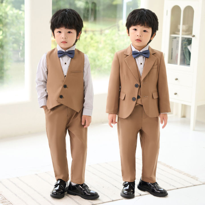 4Pcs Kids Baby Boys Gentleman Outfits Party Formal Suit+Shirt+Bow