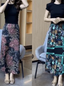 French Vintage Floral Print Split High Waist Slimming Half-length Skirt for Women Summer New Style Fashionable Straight Skirt