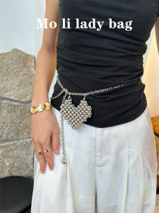 Silver Heart Waist Chain Womens Skirt Jeans Chain Decoration Adjustable Single Shoulder Slant Cross Bag Trendy Youth Daily Match
