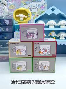 For Sanrio 450ML Glass Cups Cute Cinnamoroll Kuromi Transparent Cups with Handle Home Office Coffee Cup Breakfast Milk Juice Mug