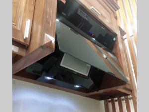 Máy hút mùi kính vát Kaff KF 70LH inox kính đen công suất 1100m3/h thiết kế hiện đại sang trọng