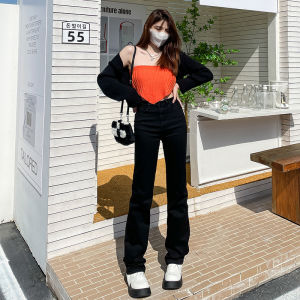 High Waist Straight Leg Black Jeans Women Loose Drapey Slimming Long Pants Spring New Style Versatile Cotton Polyester Blend