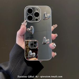 Creative Silicone Phone Case for Apple 17 pro iPhone 14 13 pro Max 12 Sweet 16 pro Max Silver Handheld Crossbody Makeup Mirror