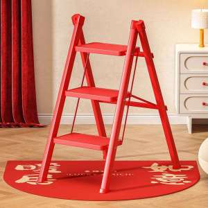 Household 4-Step Portable Folding Multifunctional Reinforced Red Ladder