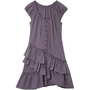 SOLWEIGE | SOLWEIGE Tencel Linen Weathered Design Easy Care Irregular Multi-layered Lace Skirt Elegant Dress Business Casual Style Short Sleeve