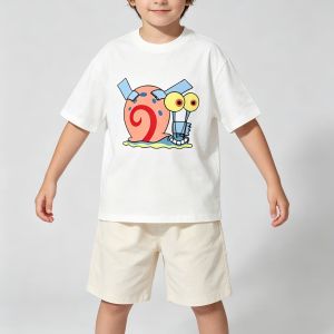 Hot Toys | Cute Cartoon Spongebob Gary the Snail Prints White Men Women Tee Adults Children Boy Gril Top Kids Parent Child Cotton Tshirt