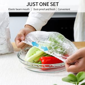 100 Pieces Plastic Wrap Extra Thick Disposable Plastic Wrap - Clear Retractable Plastic Wrap for Leftovers Fruits and Vegetab