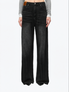 ANN ANDELMAN | Straight High-Waist Wide Leg Flare Jean Lightning Stripe Retro