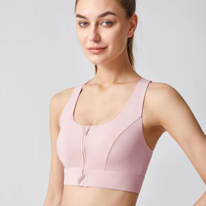 Sports bra with front zipper adjustment high strength anti shake fitness vest integrated fixed cup yuan chest for women
