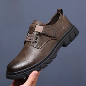 Fashionable Casual Shoes for Men Genuine Leather Work Boots Thick Bottom Wear-resistant Comfortable All-match Leather Shoes